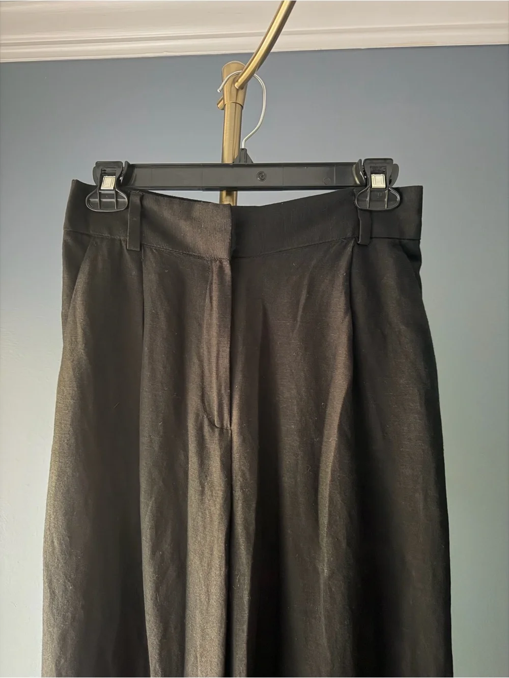 H&M Black Wide-Leg Linen Blend Trousers